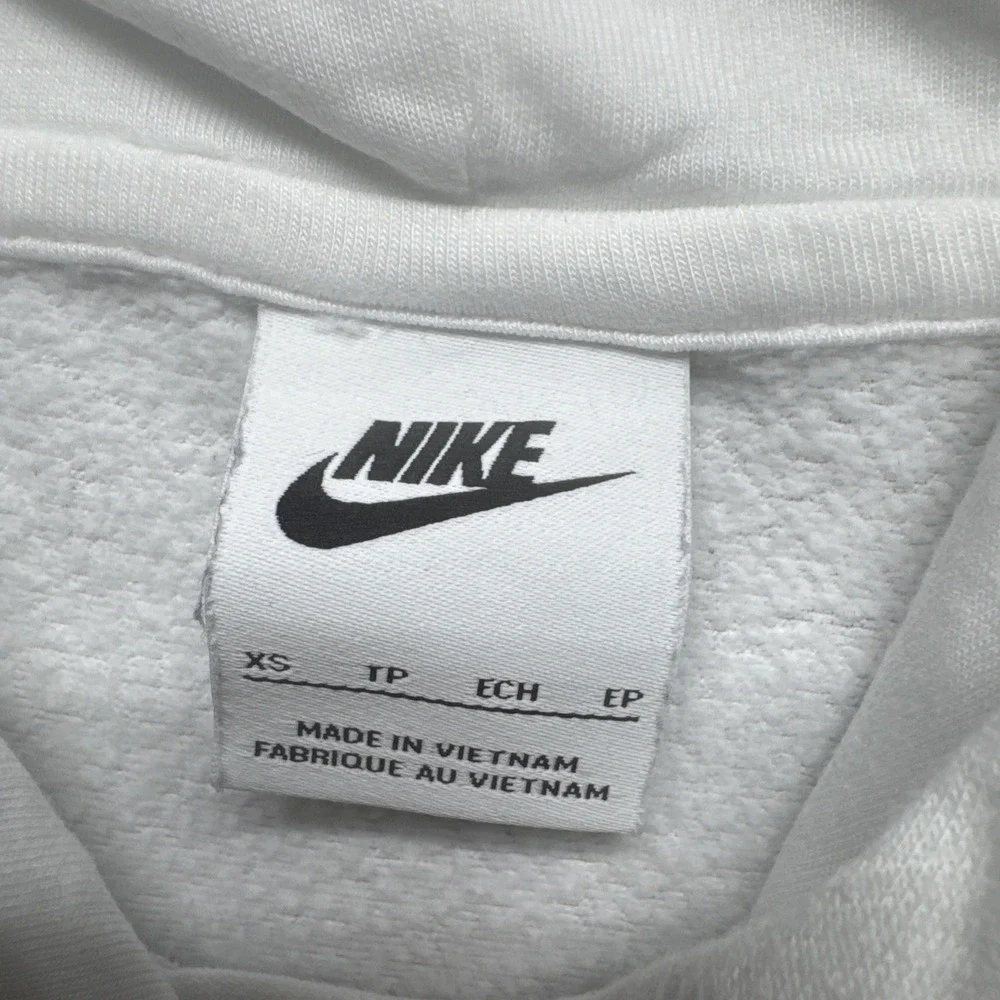 Nike Women's White Cropped Hoodie Gold‎ Embroidered Center Swoosh Sweatshirt XS